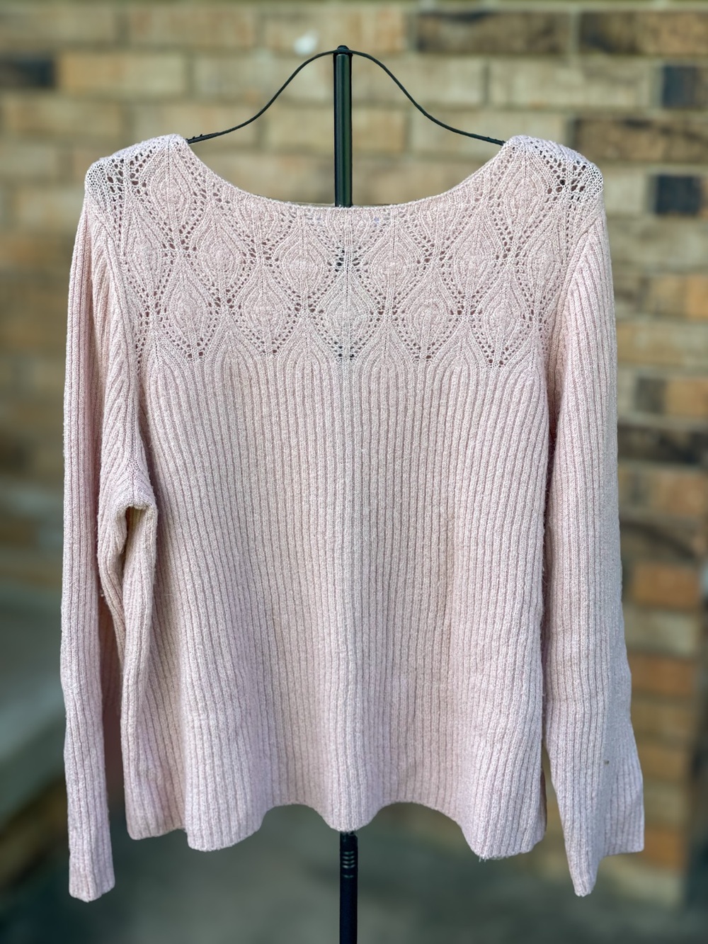 Liz Claiborne Pink Metallic Pointelle Ribbed Sweater Size XL